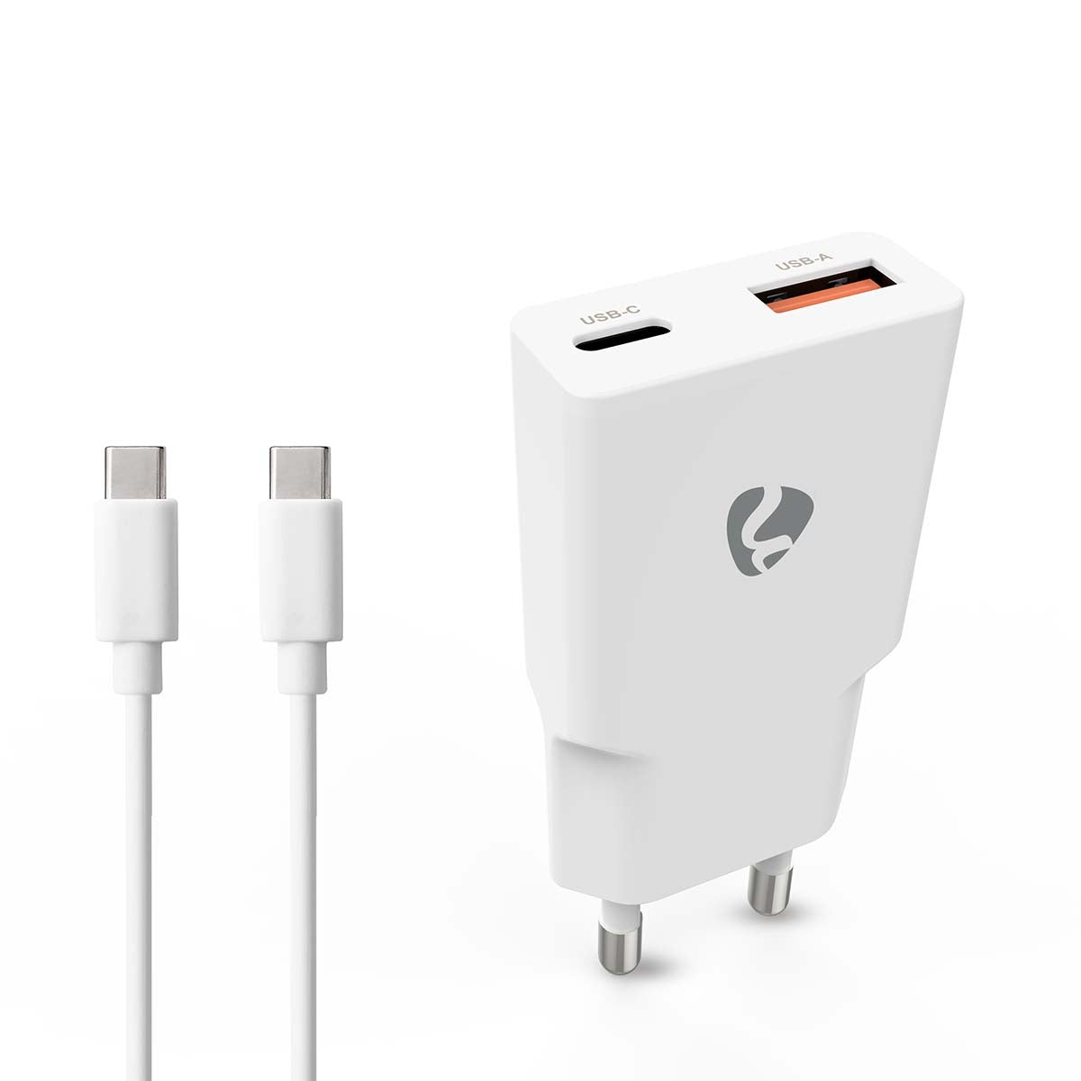 20W Dual GaN Wall Charger, USB-A & USB-C, PD3.0, White