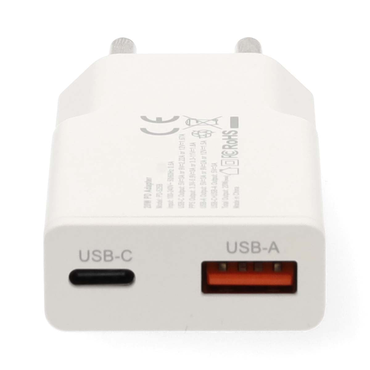 20W Dual GaN Wall Charger, USB-A & USB-C, PD3.0, White