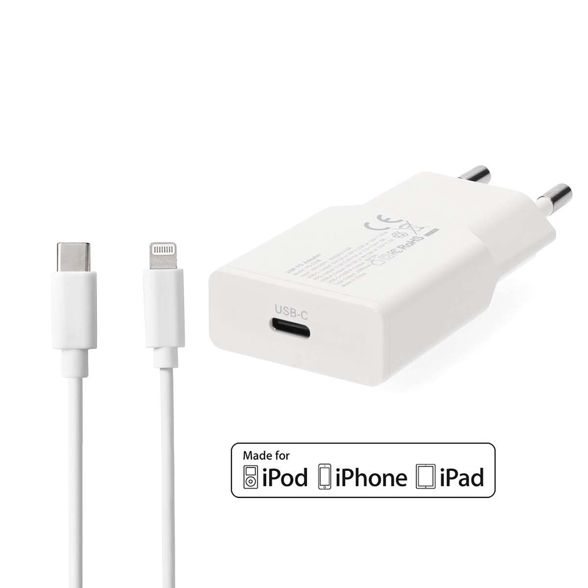 20W GaN Wall Charger with USB-C to Lightning Cable