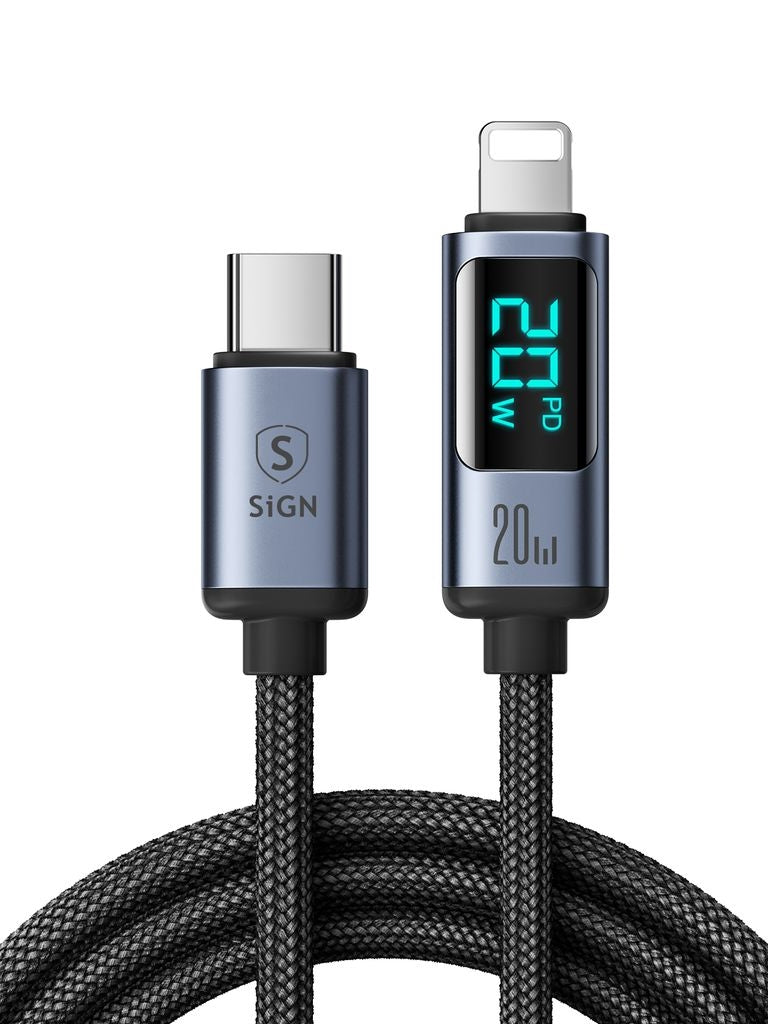 20W USB-C to Lightning Cable with Display, 2m - Black