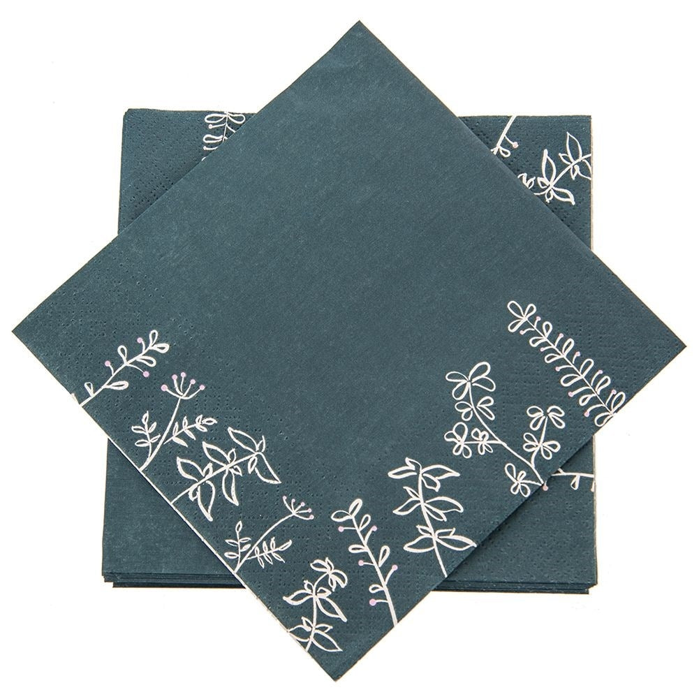 20-pack Dark Green Paper Napkins with Floral Motifs