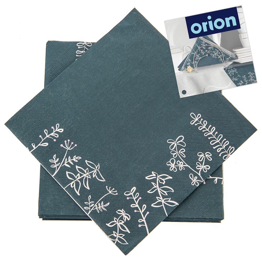 20-pack Dark Green Paper Napkins with Floral Motifs