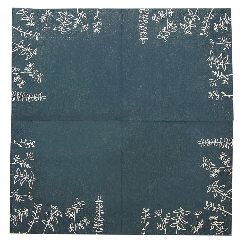 20-pack Dark Green Paper Napkins with Floral Motifs