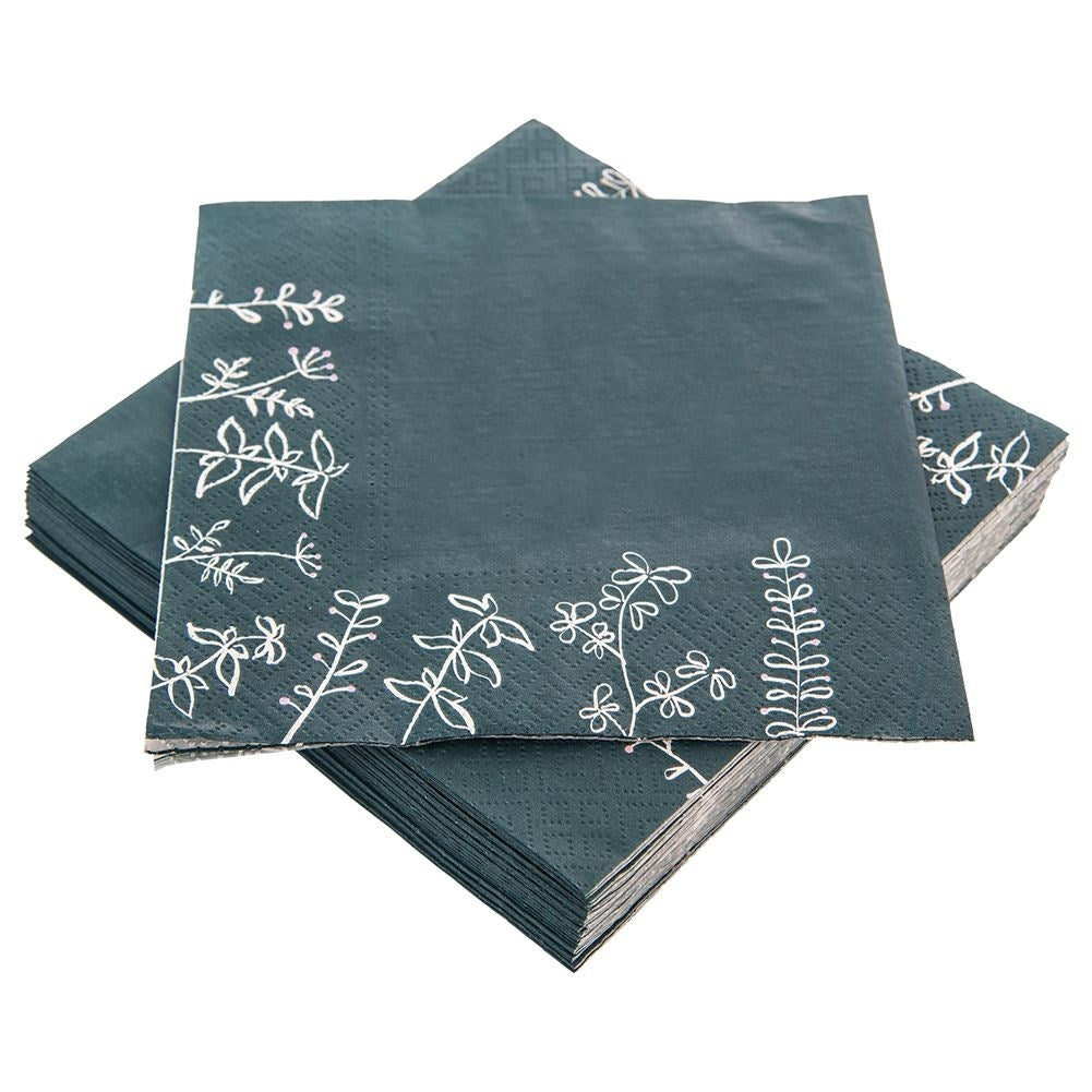 20-pack Dark Green Paper Napkins with Floral Motifs