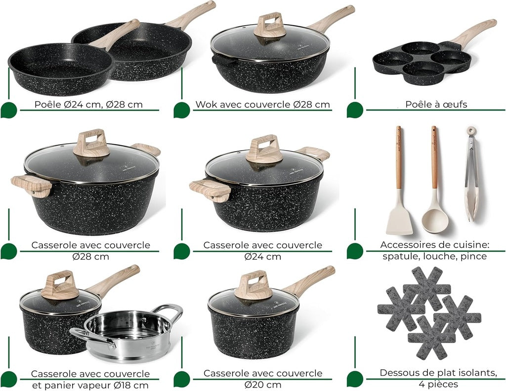 21-Piece Granite Cookware Set, Non-Stick, Induction Ready