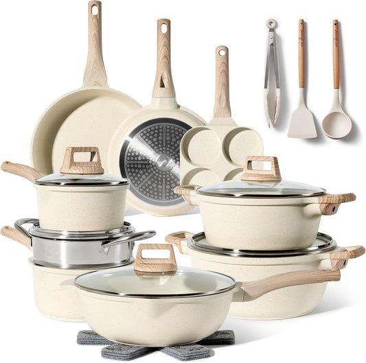21-Piece Granite Non-Stick Cookware Set, Beige