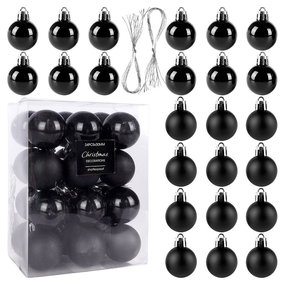 24-Pack Unbreakable Black Christmas Baubles