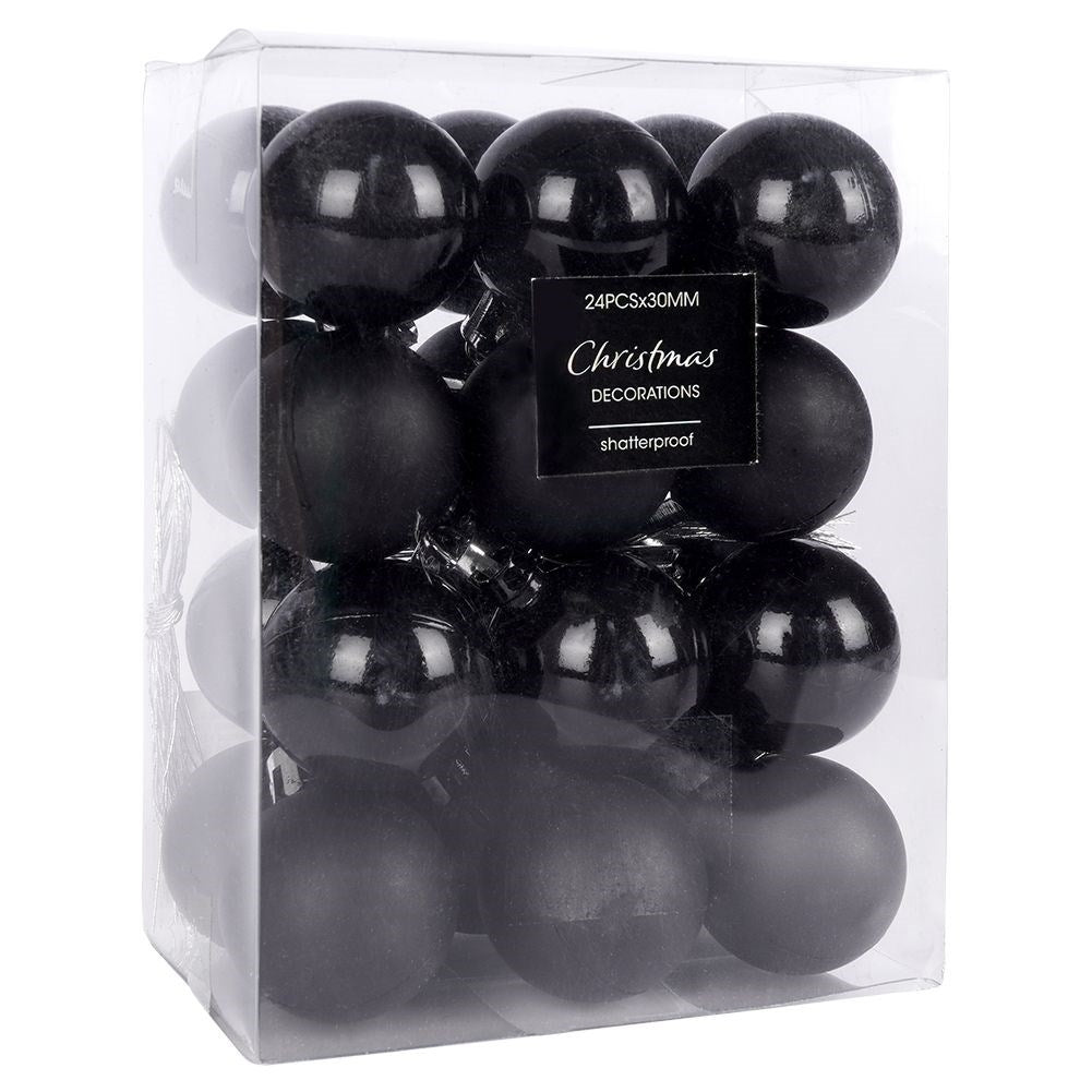 24-Pack Unbreakable Black Christmas Baubles