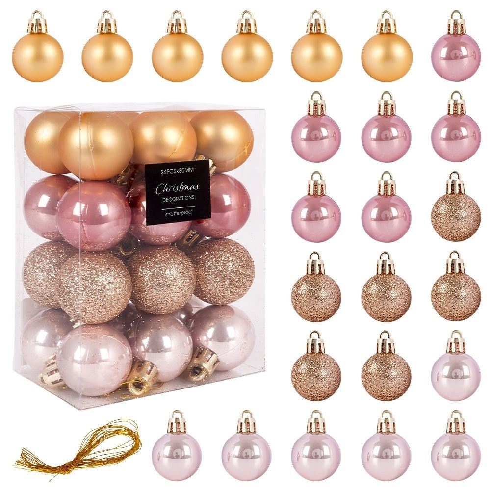 24 Unbreakable Christmas Baubles in Gold and Pink
