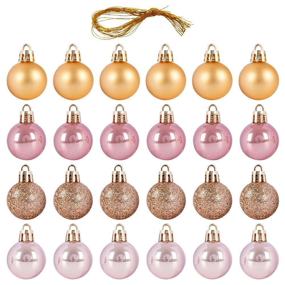 24 Unbreakable Christmas Baubles in Gold and Pink
