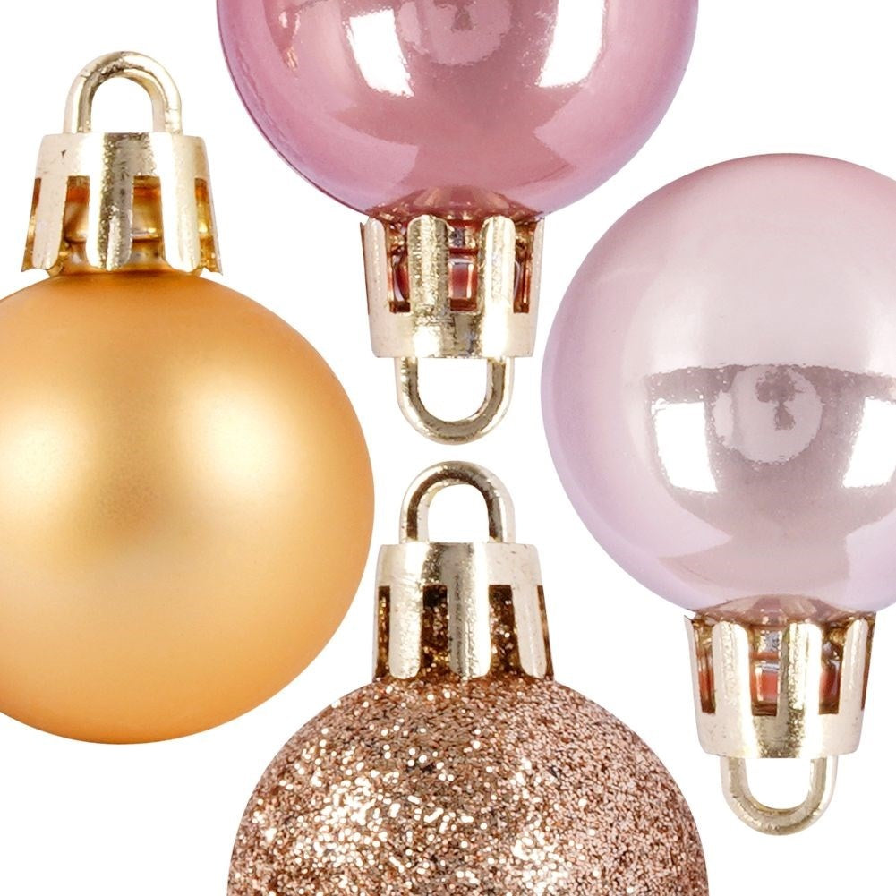 24 Unbreakable Christmas Baubles in Gold and Pink