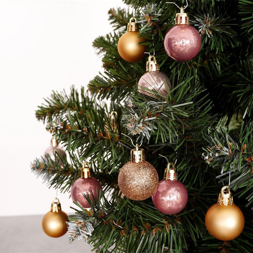 24 Unbreakable Christmas Baubles in Gold and Pink