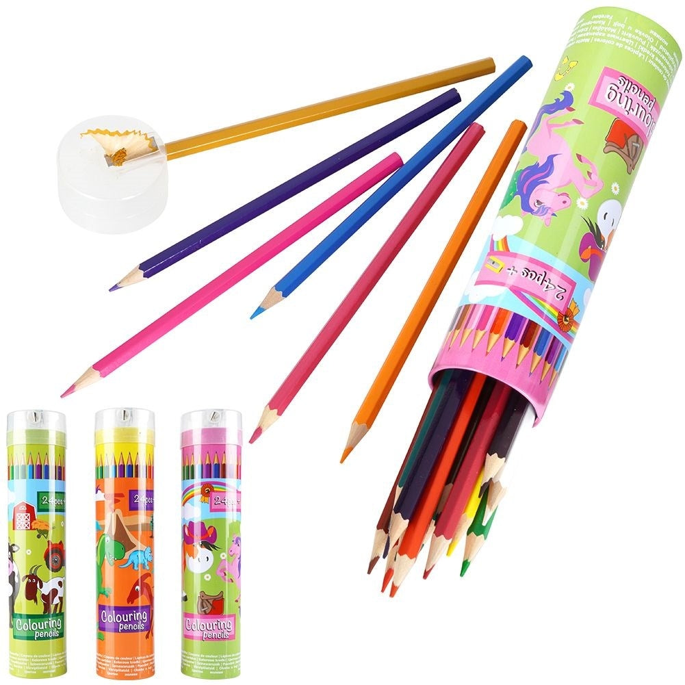 24 intense colored pencils in a metal case with a pencil sharpener