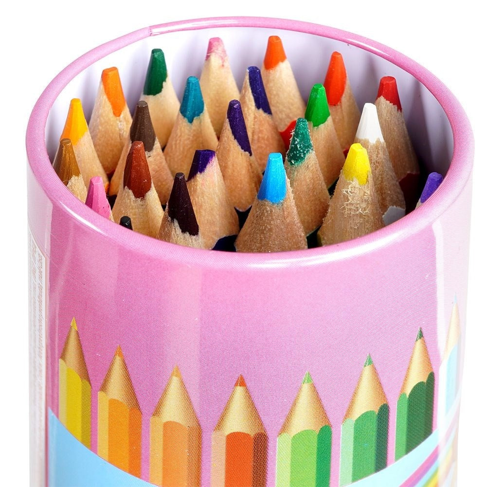 24 intense colored pencils in a metal case with a pencil sharpener