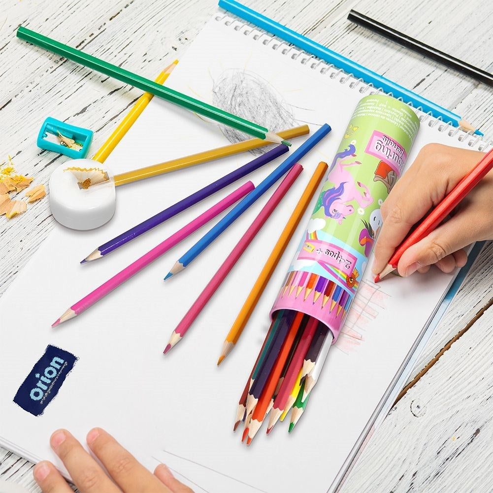 24 intense colored pencils in a metal case with a pencil sharpener