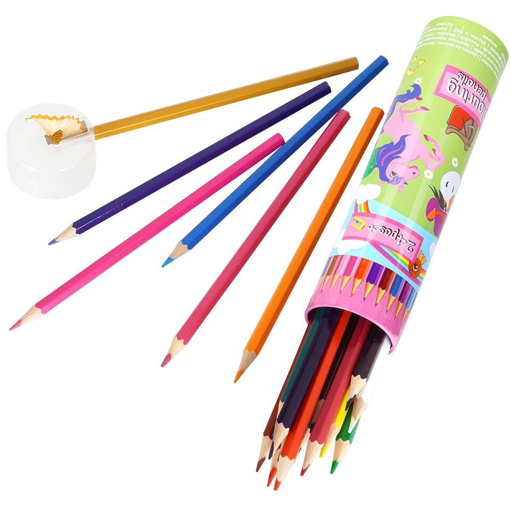 24 intense colored pencils in a metal case with a pencil sharpener