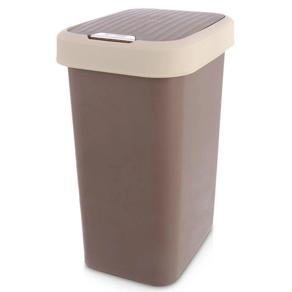 25L Brown Plastic Waste Bin with Swing Lid