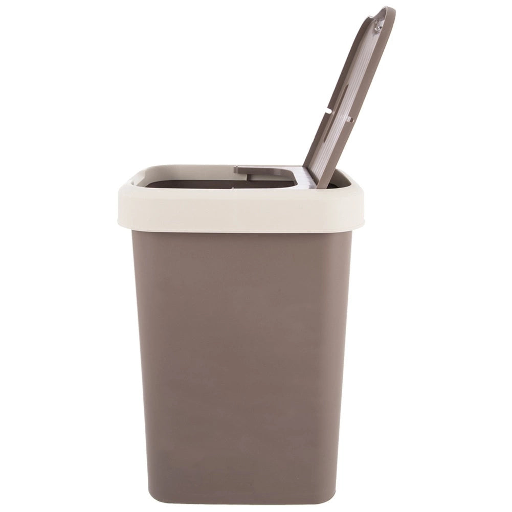 25L Brown Plastic Waste Bin with Swing Lid