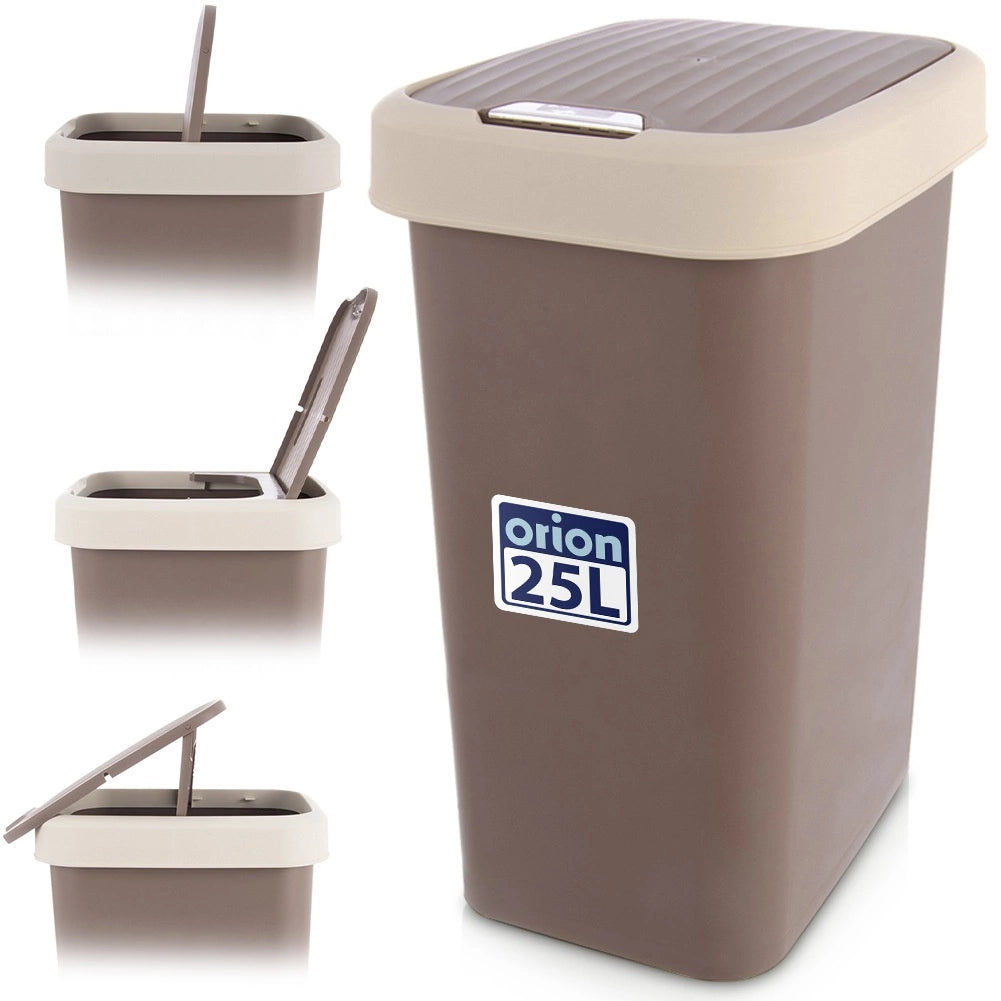 25L Brown Plastic Waste Bin with Swing Lid