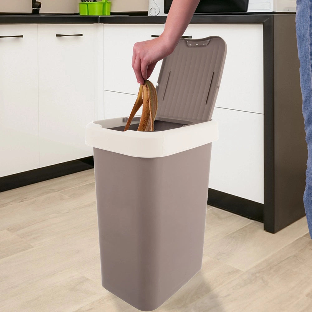 25L Brown Plastic Waste Bin with Swing Lid