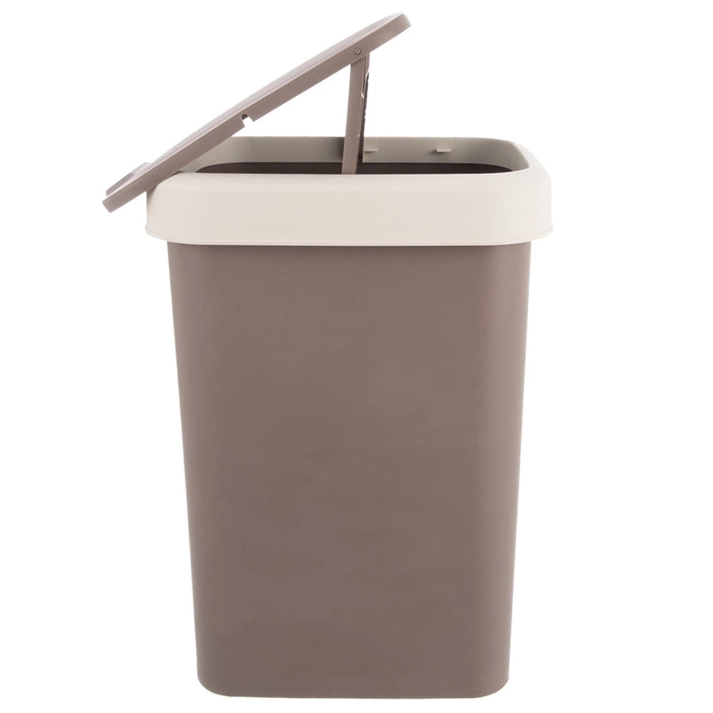 25L Brown Plastic Waste Bin with Swing Lid