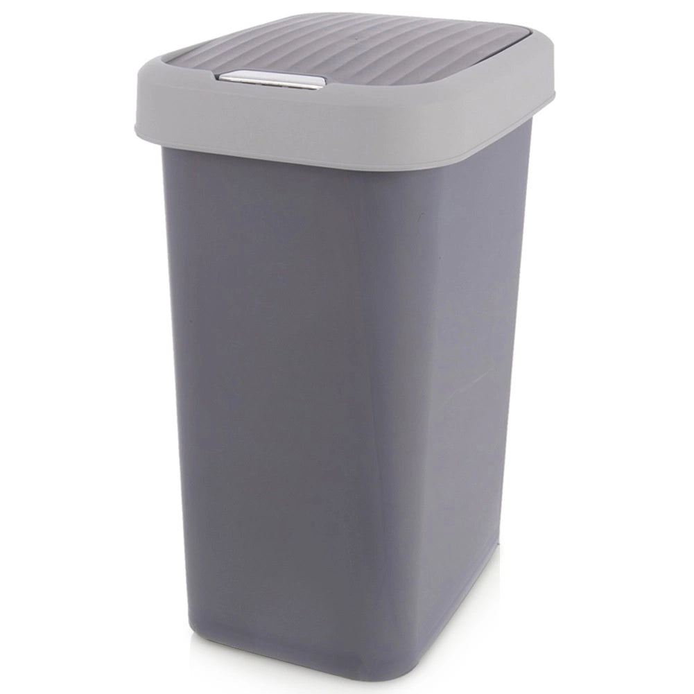 25L Gray Plastic Trash Bin with Swing Lid