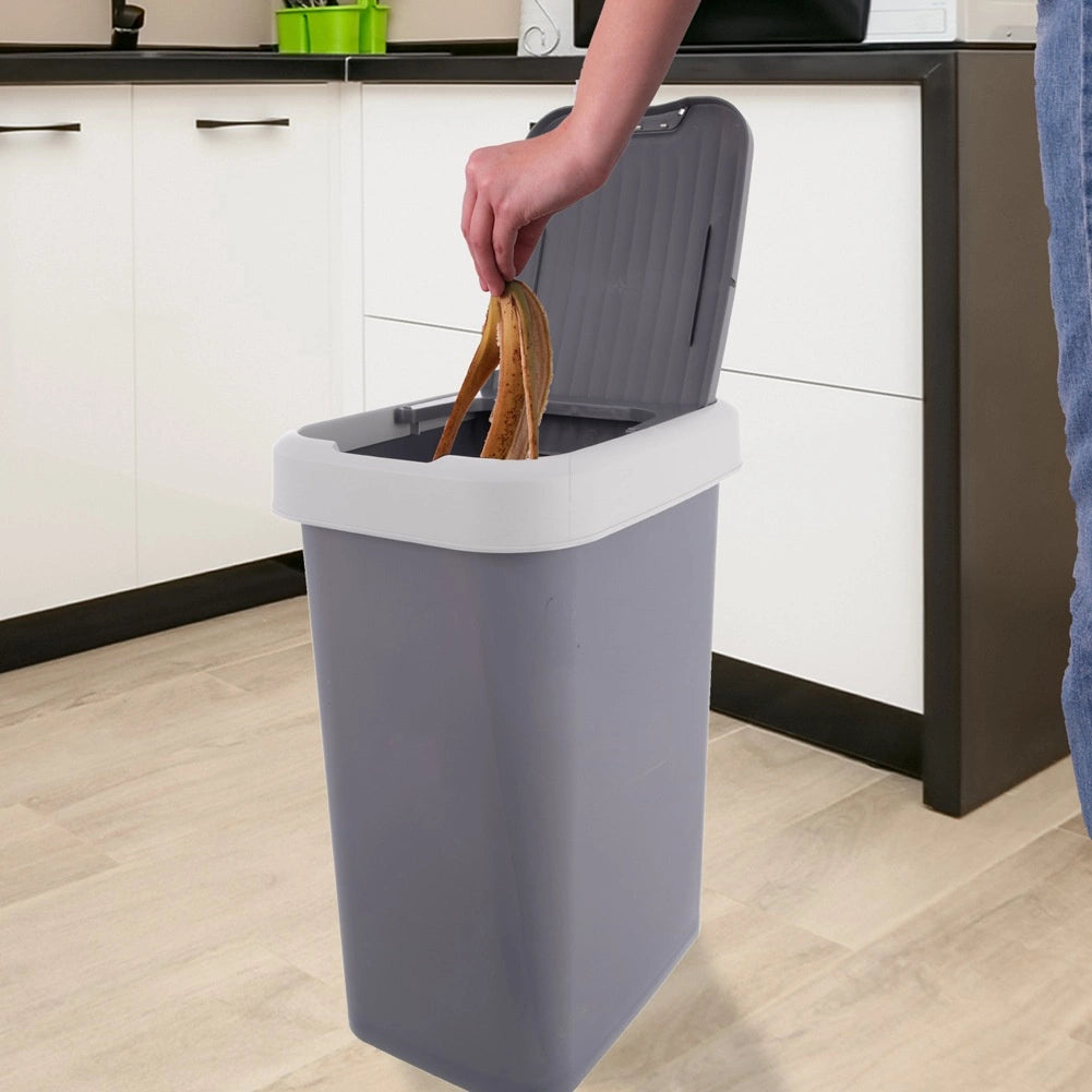 25L Gray Plastic Trash Bin with Swing Lid