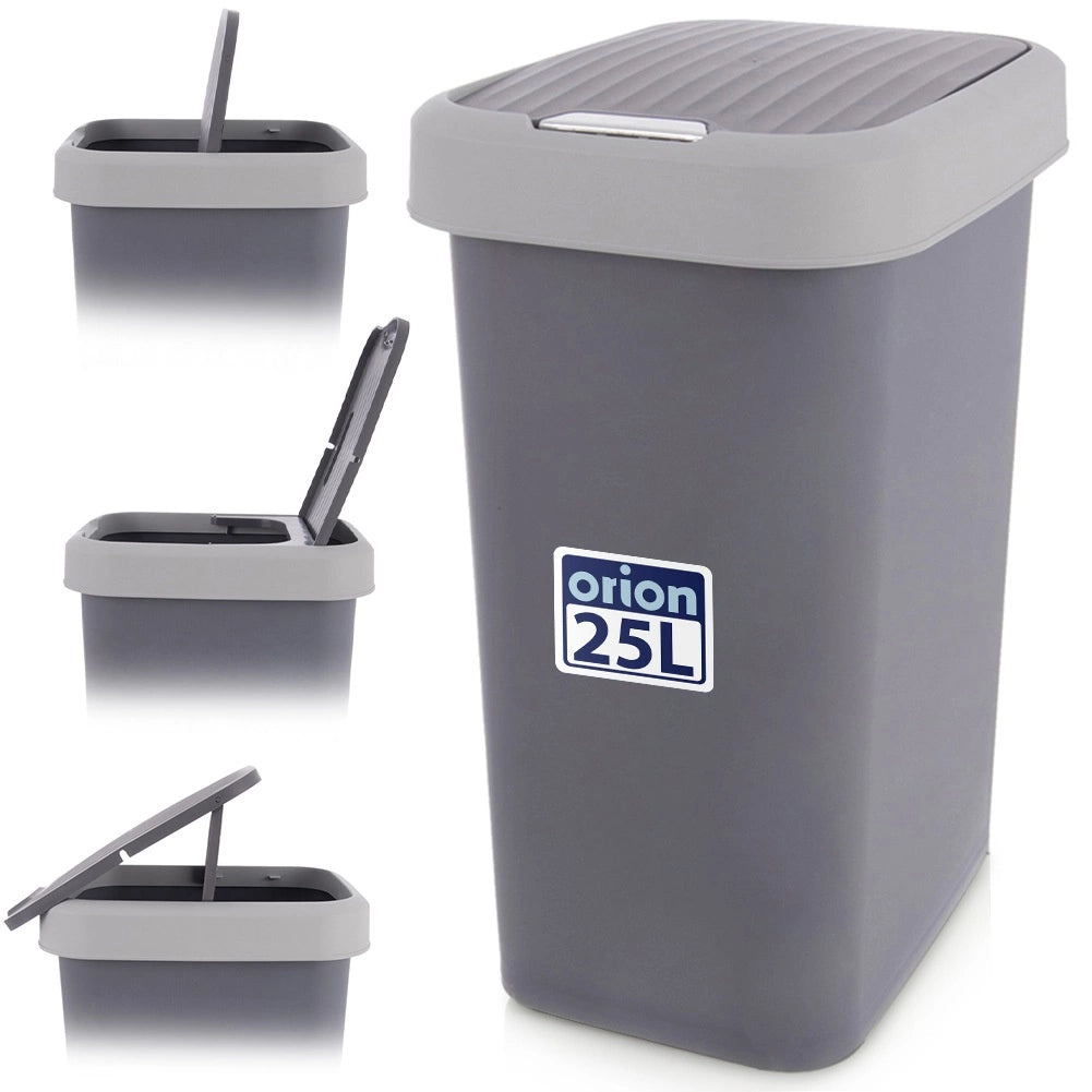 25L Gray Plastic Trash Bin with Swing Lid