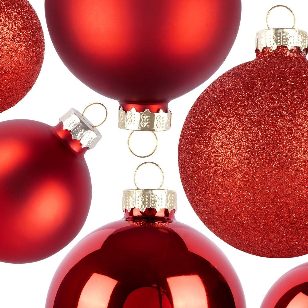 26 decorative Christmas tree balls in red glass - matt, glittery, shiny