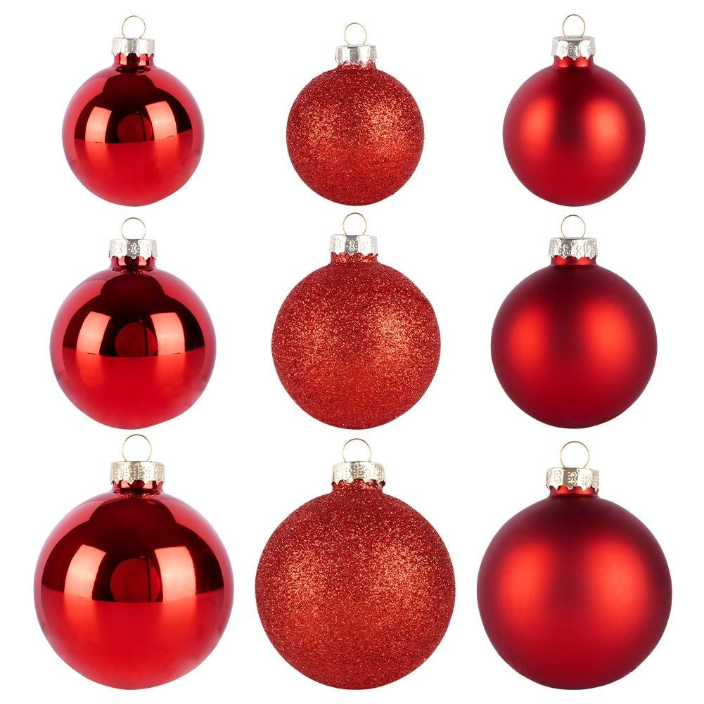26 decorative Christmas tree balls in red glass - matt, glittery, shiny