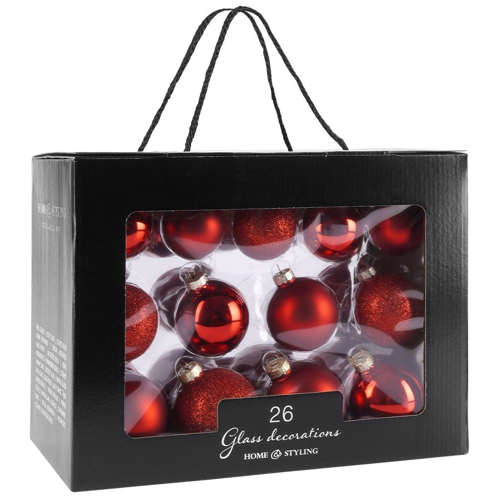 26 decorative Christmas tree balls in red glass - matt, glittery, shiny