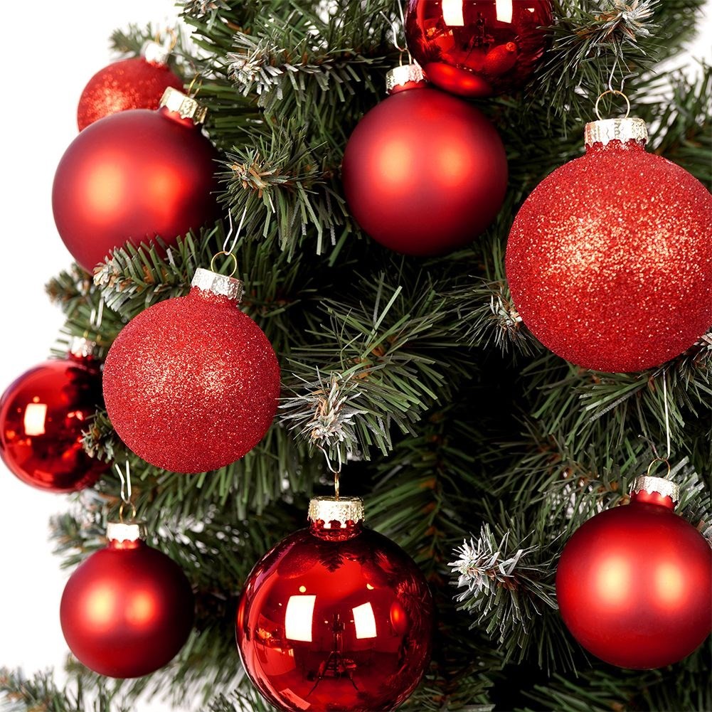 26 decorative Christmas tree balls in red glass - matt, glittery, shiny