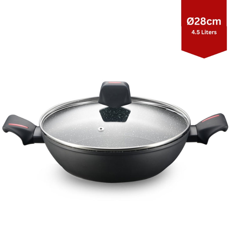 28cm Non-Stick Marble Deep Frying Pan, 4.5L Capacity