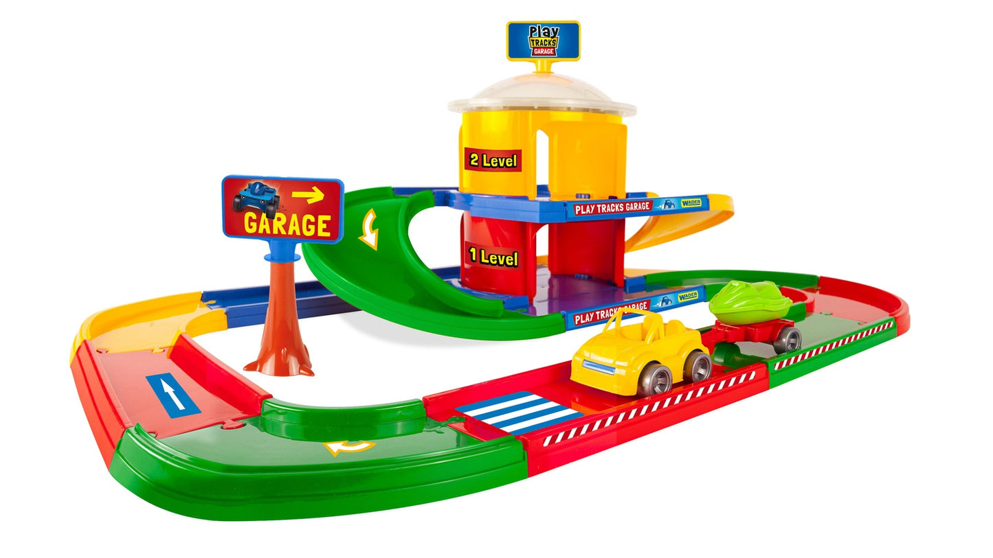 2-Level Kids' Parking Garage Playset with Car & Trailer