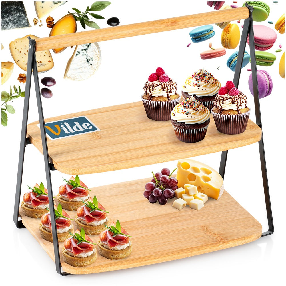 2-Tier Bamboo Serving Tray, 28x20x27.5 cm
