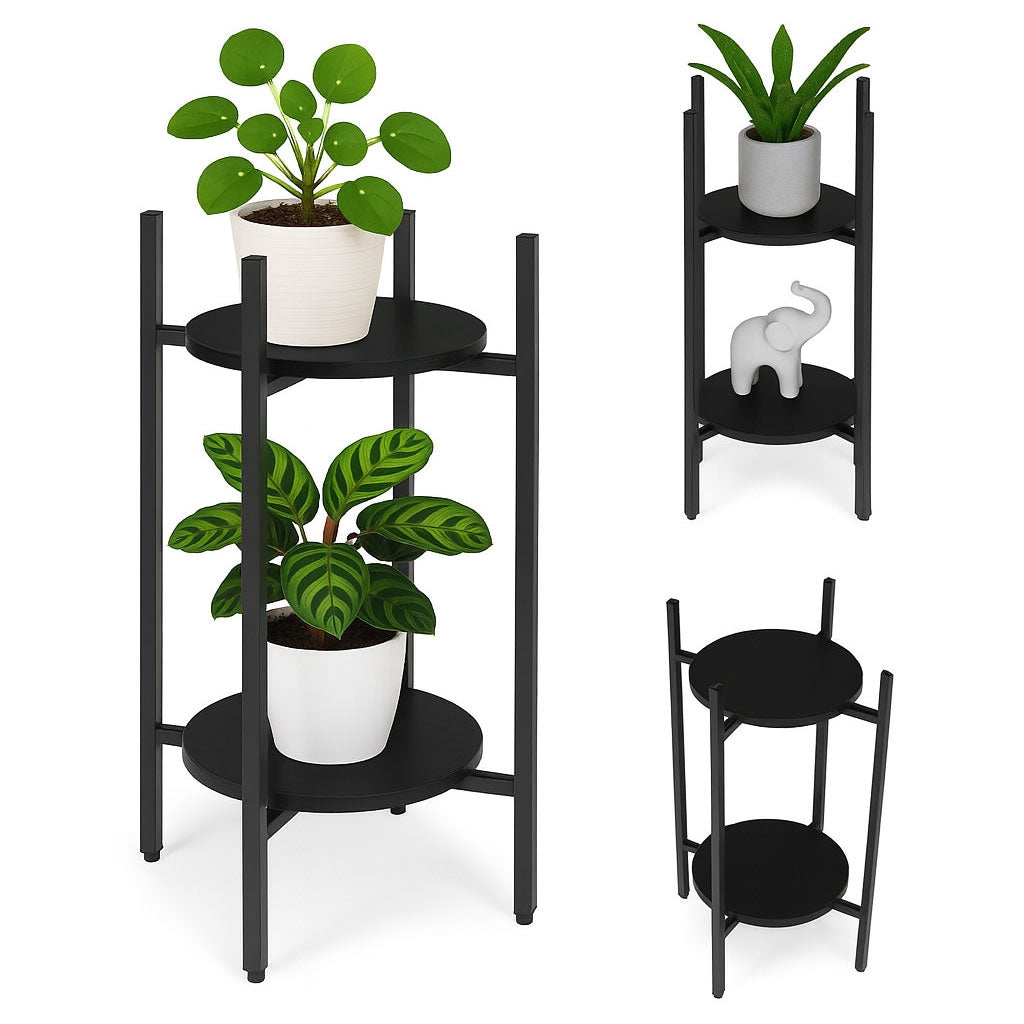 2-Tier Black Steel Plant Stand – Modern Design, 5 kg Load