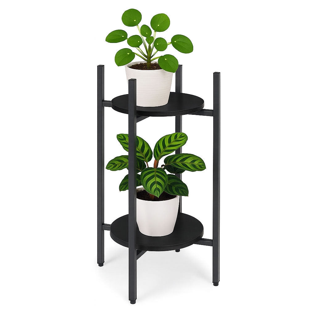 2-Tier Black Steel Plant Stand – Modern Design, 5 kg Load