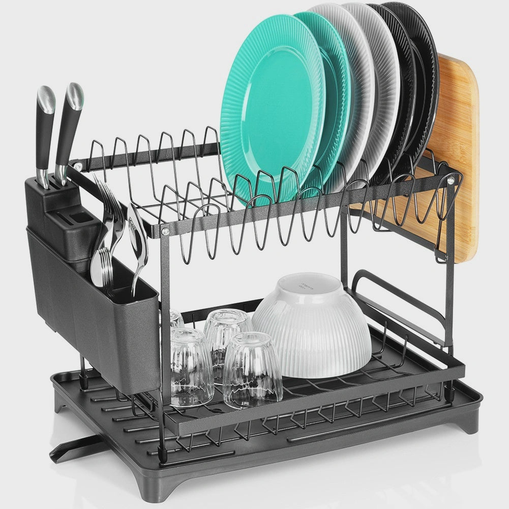 2-Tier Metal Dish Rack, Black, 42x29x36.5 cm