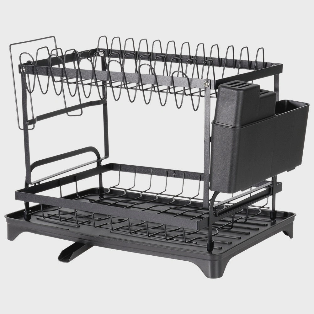 2-Tier Metal Dish Rack, Black, 42x29x36.5 cm