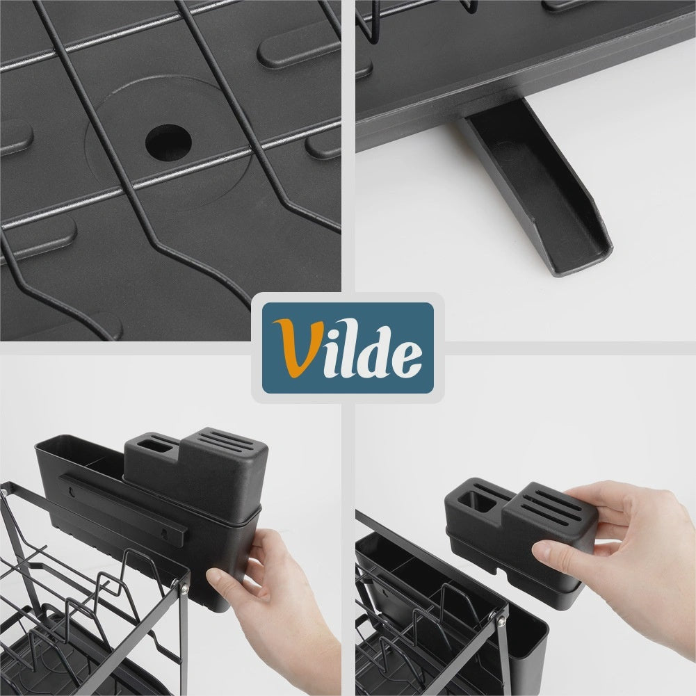 2-Tier Metal Dish Rack, Black, 42x29x36.5 cm
