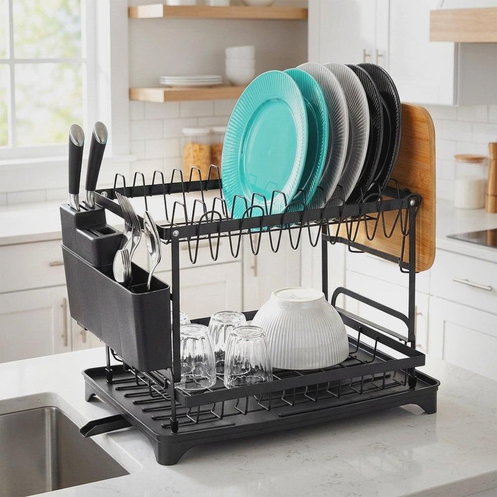 2-Tier Metal Dish Rack, Black, 42x29x36.5 cm