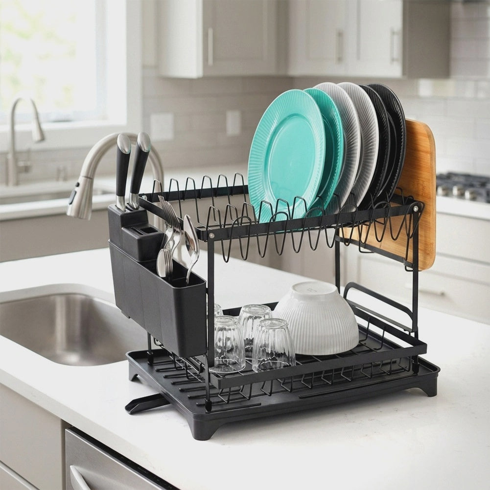 2-Tier Metal Dish Rack, Black, 42x29x36.5 cm