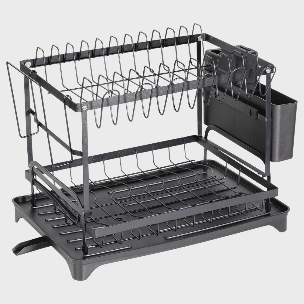 2-Tier Metal Dish Rack, Black, 42x29x36.5 cm