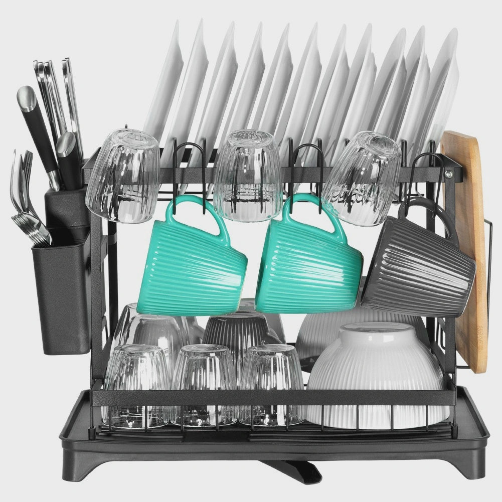 2-Tier Metal Dish Rack, Black, 42x29x36.5 cm