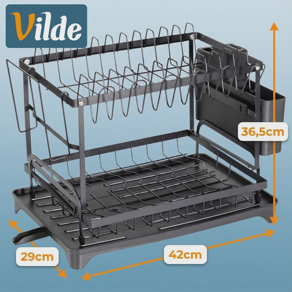 2-Tier Metal Dish Rack, Black, 42x29x36.5 cm