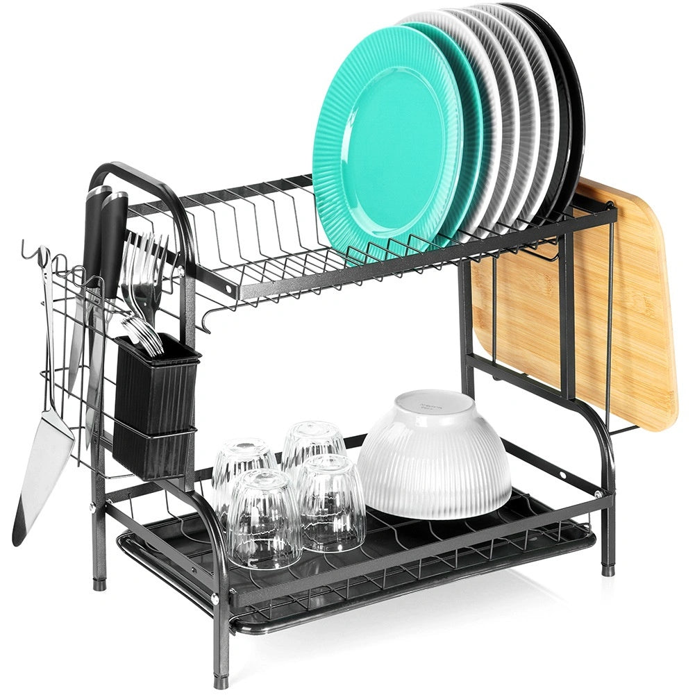 2-Tier Metal Dish Rack, Black, 52x24.5x40 cm