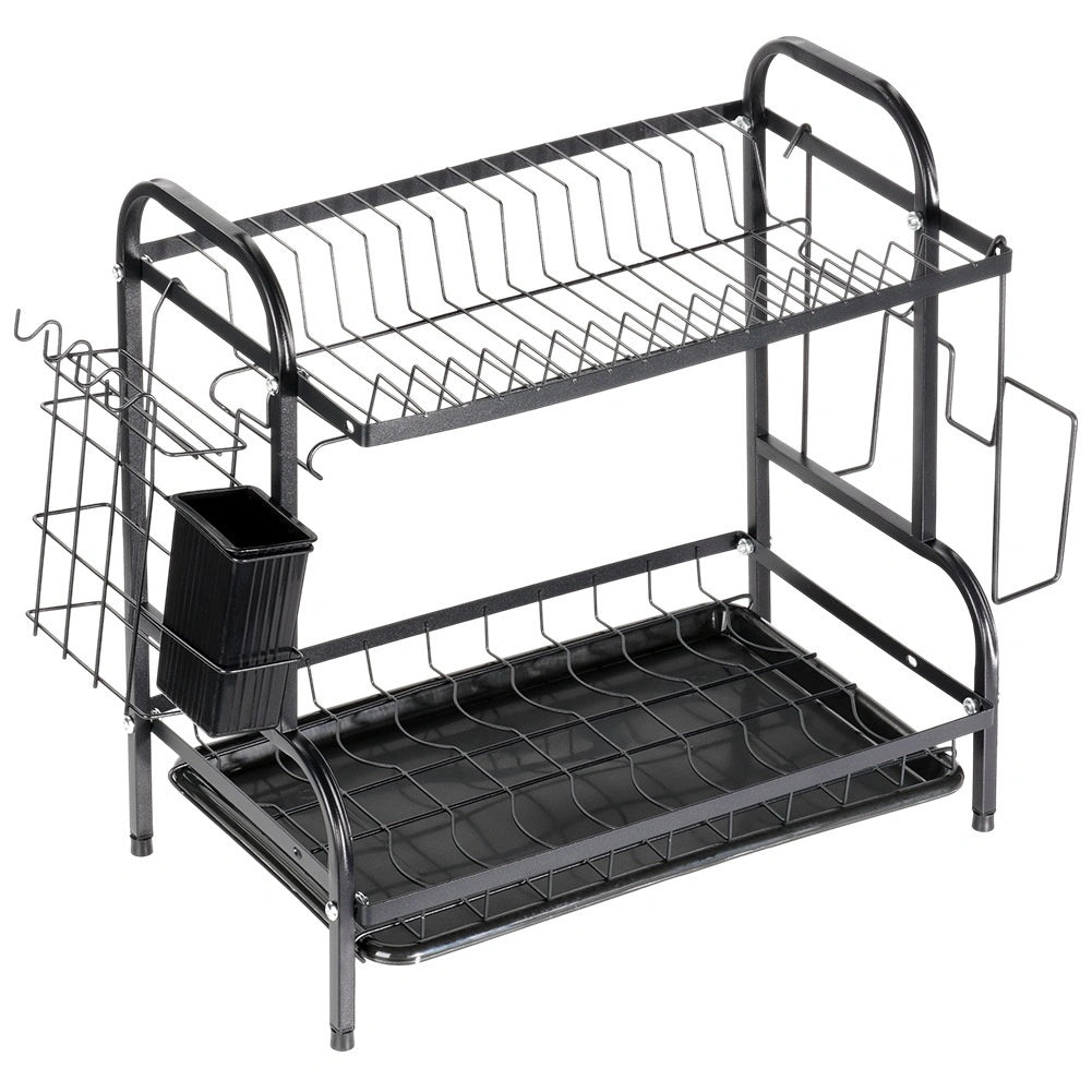 2-Tier Metal Dish Rack, Black, 52x24.5x40 cm