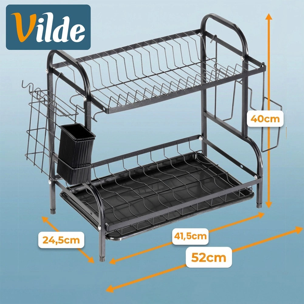 2-Tier Metal Dish Rack, Black, 52x24.5x40 cm