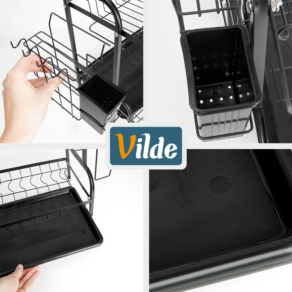 2-Tier Metal Dish Rack, Black, 52x24.5x40 cm