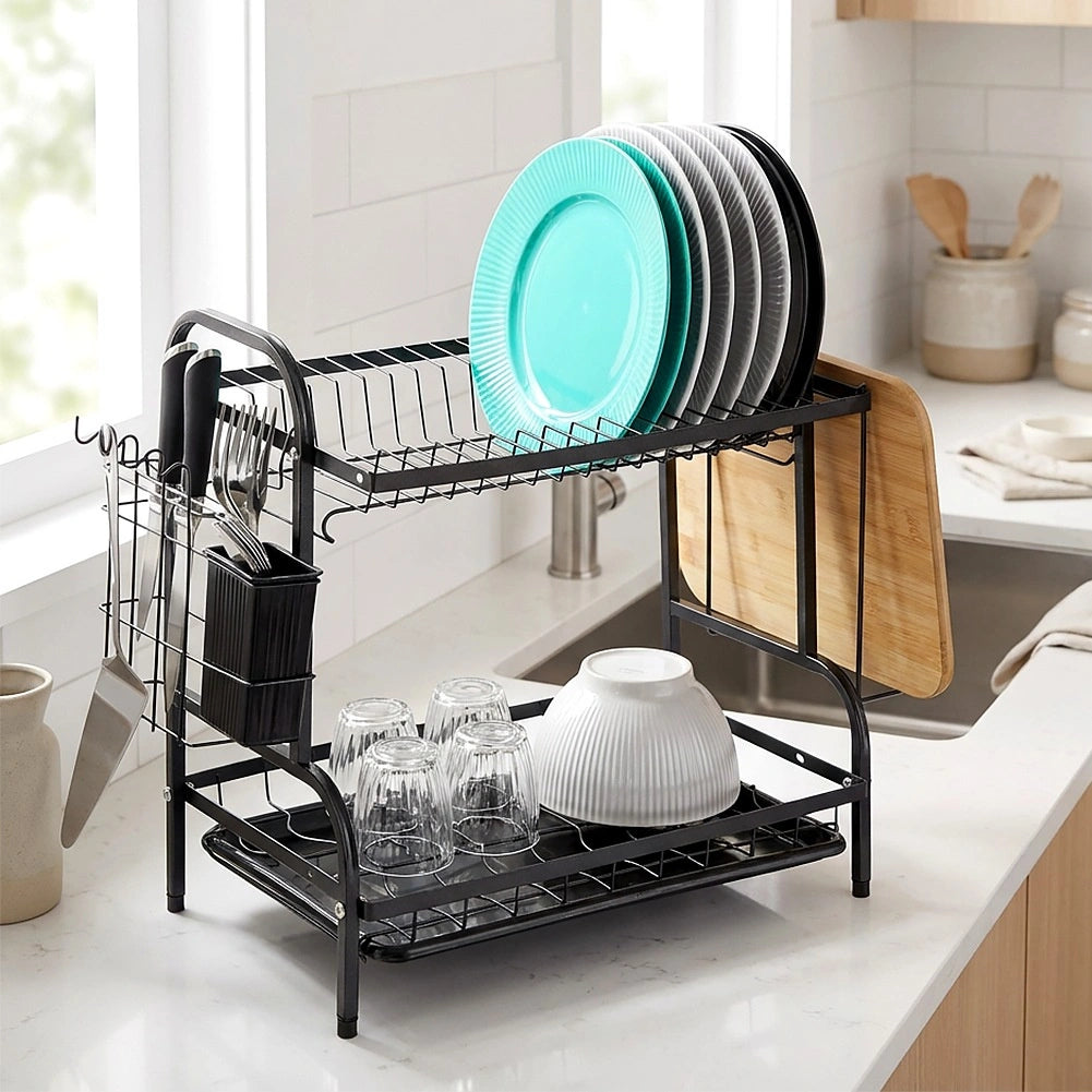 2-Tier Metal Dish Rack, Black, 52x24.5x40 cm